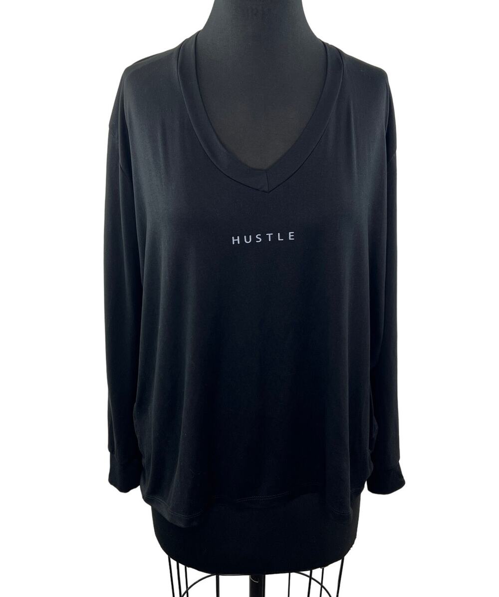 Lovers of hYOUmanity Black "Hustle" Top Long Sleeve V-Neckline Pullover Size M